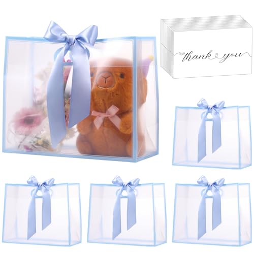 GAWBYET 24 Pcs Clear Plastic Gift Bags with Handles,Blue - color: (Blue-12x10x5 Inch)