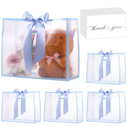 GAWBYET 24 Pcs Clear Plastic Gift Bags with Handles,Blue - color: (Blue-12x10x5 Inch)