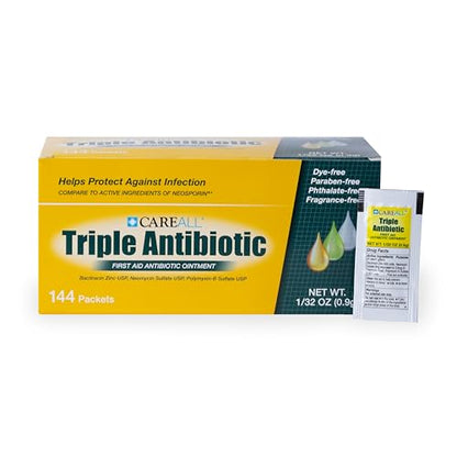 CareAll Triple Antibiotic Ointment (144 Pack), 0.9gr Foil Packet. First Aid Ointment That Prevents Infection in Minor Cuts, Scrapes, and Burns
