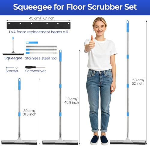 Aodaer Large Floor Squeegee with 62‘’ Adjustable Stainless Steel Handle