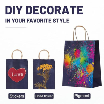 LIHOMR Gift Bags 5.9"x3.15"x8.25", 100pcs Kraft Paper Bag with Handles - color: Navy blue, size: 8.25 x5.9x3.15 Inch (Pack of 100)