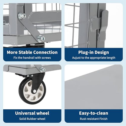 Heavy Duty Platform Truck Cart with Cage, 39" x 24" Hand Moving Cart 2000 Lbs Capacity, Multi-Functional Folding Cage Cart with Basket for Warehouse, Luggage Moving, Silver - color: Silver