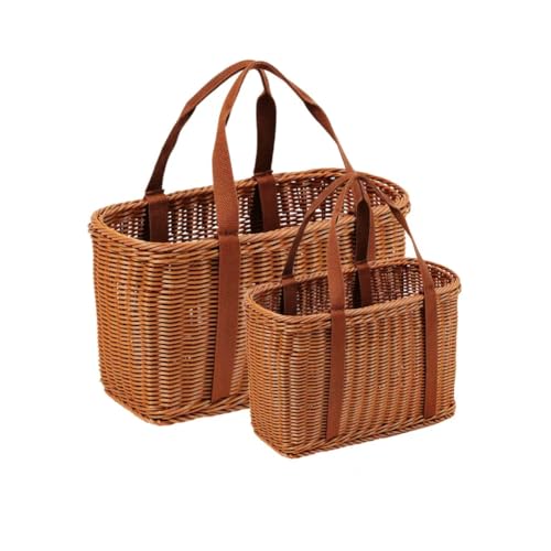 Ytterbium Plastic Woven Market Harvest Basket with Handles-S+M - size: S+M