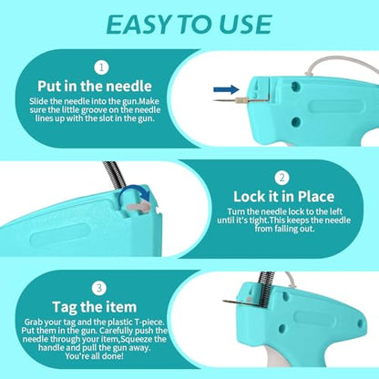 Mini Stitch Gun Kit, Stitchy Gun,Quick Clothing Fixer,Tagging Gun for Clothing, Mini Sewing Micro Tagging Gun - Includes 6 Needle2000 Black Fasteners & 2000 White Fasteners (Blue)