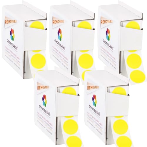 ChromaLabel Yellow Removable Dot Stickers, 3/4 Inch, 1000/Box Case of 5 - color: Yellow, size: 3/4" Pack of 5