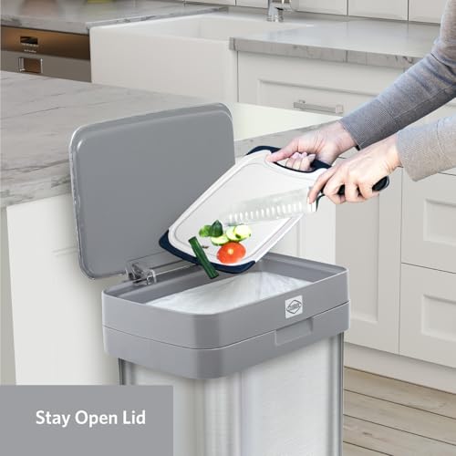 Clorox 13 Gallon Trash Can - 50L Kitchen Trash Can with Wide Step Pedal - Rectangular Stainless Steel Garbage Bin with Hinged Rim and Odor Protection - color: Stainless Step