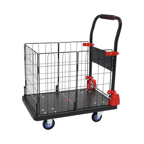 Platform Truck Cart with Removable Cage 4-in-1 Heavy Duty Push Cart Dolly Load 330LBS with Swivel Casters, Multipurpose Platform Hand Truck Dolly for Grocery/Stall/Storage