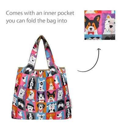 allydrew Medium Foldable Tote Nylon Reusable Grocery Bag (Set of 2) - color: Cute Dogs