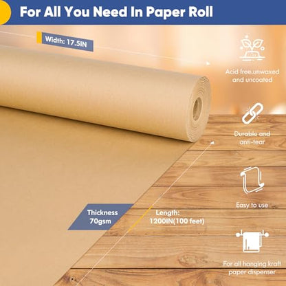 Vanhench Brown Wrapping Paper Roll 17.5"x 1200"(100') - color: Brown, size: 17.5" X 100‘