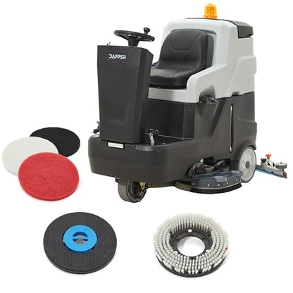 Battery Powered Ride-On Commercial Floor Scrubber Machine, 38" Brush, 48" Squeegee Width, 46 gal Solution Tank, 48 gal Recovery Tank, 5 hr Use 8 hr Charge, 180 RPM, 84,000 Sqft/H, Batteries Included - size: 38"