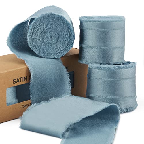 Keypan Dusty Blue Frayed Satin Chiffon Ribbon, 1.5 Inches, 21 Yards - color: Dusty Blue