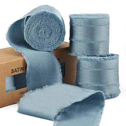 Keypan Dusty Blue Frayed Satin Chiffon Ribbon, 1.5 Inches, 21 Yards - color: Dusty Blue