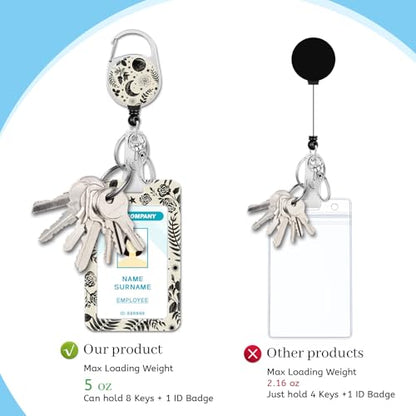 Hancynir Goth Moon Floral Lanyards for Id Badges with Retractable Reel Clip - color: Goth Moon Floral