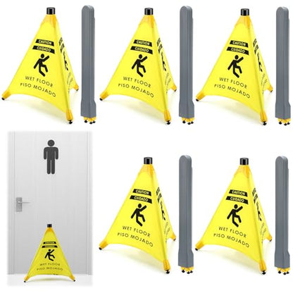 Ceenna 6 Pcs 19.5 Inch Wet Floor Sign Pop-up Safety Cone with Storage Tube Wet Floor Symbol Yellow Warning Sign for Retail, Grocery, Office, Cinema, Restaurant, Mall
