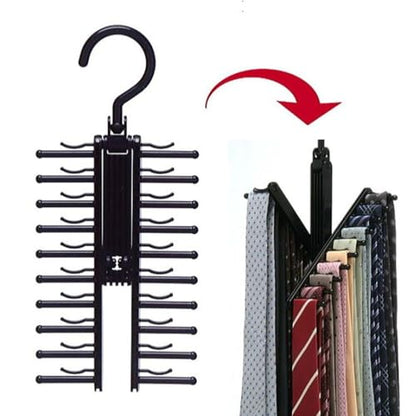 360° Rotating 20 Rows Tie Rack Organizer Space-Saving Closet Storage with Non-Slip Clips Hanger Hook for Tie Scarf Belt Display