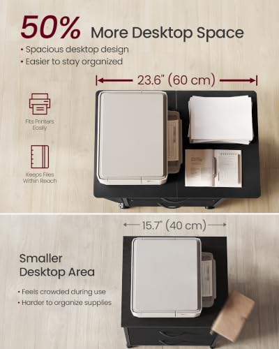 VASAGLE 3-Drawer File Cabinet, Mobile Printer Stand with Storage - color: Black, size: 3 Drawers