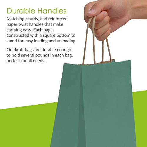 Prime Line Packaging Green Paper Bags, 6x3x9 Inch, Mini Kraft Bags,100 Pack