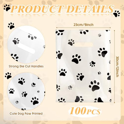 Cholemy 100 Pcs 9 x 12 Inch Dog Paw Bags Paw Shopping Bags, Black - color: Black
