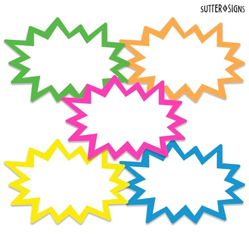 Starburst Signs with Stickers 100pcs | 2x3 inch (Neon) - color: Neon, size: 2x3