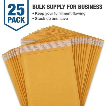 BOX USA 8 1/2 x 14 1/2" Kraft Bubble Mailers (25-Pack) - Brown Padded Envelopes, Self-Seal Shipping Bags for Small Business, Heavy Duty Cushioned Mailing Envelopes for Packaging and Shipping - size: 8-1/2x14" (25-Pack)