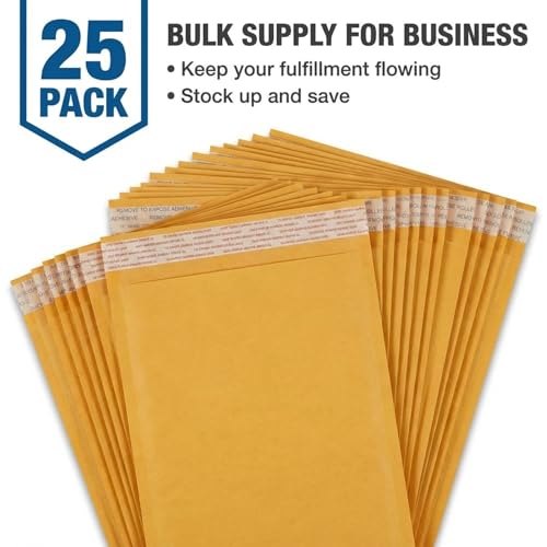 BOX USA 8 1/2 x 12" Kraft Bubble Mailers (25-Pack) - Brown Padded Envelopes, Self-Seal Shipping Bags for Small Business, Heavy Duty Cushioned Mailing Envelopes for Packaging and Shipping - size: 8-1/2x12" (25-Pack)