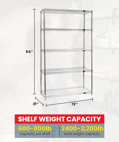 Quantum Storage Systems WR54-2172C Starter Kit Wire Shelves Chrome 4 Shelves 54" H x 72" W x 21" D - size: 54H x 72W x 21D