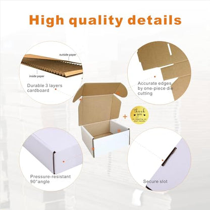 50 Pack 4x4x2'' Small Shipping Boxes, Corrugated Cardboard Mailers for Business, with Thank you stickers, White (CM442-TKS)