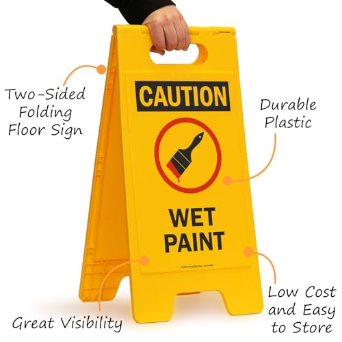 SmartSign "Caution - Wet Paint" Folding Floor Sign | 25" x 12" Plastic - color: 25" x 12" FloorBoss Kit