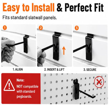 80 Pack Slatwall Hooks, 4/6/8/10 Inch Heavy Duty 0.24" Thick Slat wall Hooks,Various Size Black Slatwall Accessories for Garages, Sheds, Basements, Retail Stores