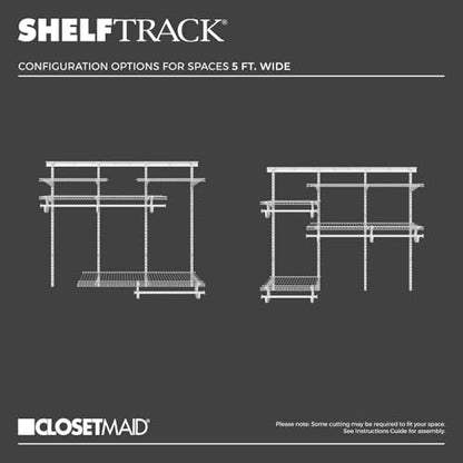 ClosetMaid ShelfTrack Wire Closet Organizer System, Adjustable from 4 to 6 Ft., With Shelves, Clothes Rods, Hardware, Durable Steel, White - color: White, size: 4 ft to 6 ft