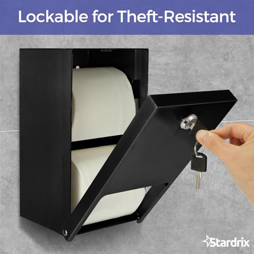 Stardrix Matte Black 2 Roll Stainless Steel Commercial Toilet Paper Dispenser, Heavy Duty Wall Mount Tissue Holder with Lock for Restroom/Bathroom - color: Matte Black