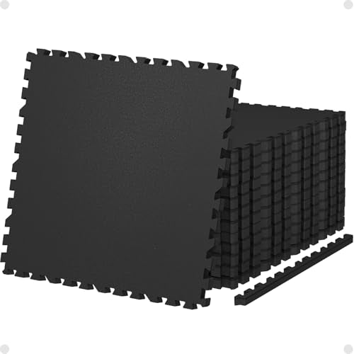 AIRHOP 0.79" Thick Gym Flooring for Home Gym, 48 Sq Ft Rubber Top Gym Mat - color: Black/No Dots, size: 48 Sq Ft (12 Tiles)
