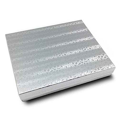 RJ Displays 6 Pack Cotton Filled Silver Foil Paper Cardboard Jewelry Boxes for Necklace, Bracelet boxes, Watch & Small Gifts box, Jewelry Gift Boxes Size 3 1/2" x 3 1/2" x 1" Inch - (Silver) - color: Silver