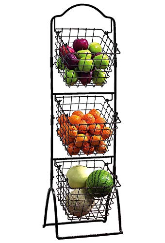 FixtureDisplays® 11 X 11 X 47.6" Black 3-Tier Metal Market Basket Floor Display Rack for Home, Kitchen, and Retail Grocery Stores 16787-NEW-NPF