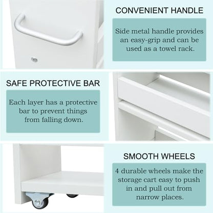 MARTY Slim Rolling Storage Cart 7.9" W Laundry Cart with Wheels,Brown+White - color: White, size: 7.9"D x 15.75"W x 31.5"H