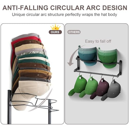 Hat Rack, Metal 3-Tier Wall Organizer Holds Up to 45 Caps with 10 Clips - color: Black-10 Clips 3-Tier