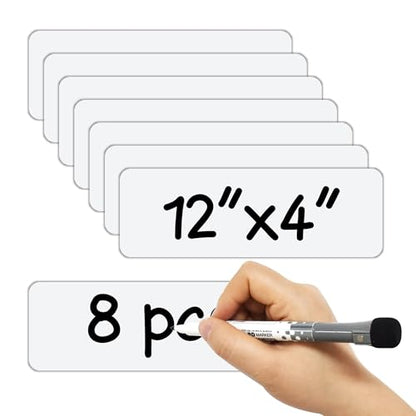 Larger Magnetic Dry Erase Labels 12"x 4" White, Big Dry Erase Magnetic Labels for Whiteboards, Fridge, School Classroom, Pack of 10 - color: White, size: 12 x 4 Inch