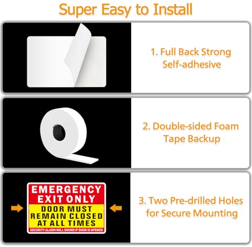 Emergency Exit Only Sign, (2 Pack) Self Adhesive Emergency Exit Sign Sticker for Door, Rust Free and Reflective Aluminum Metal Signs for Wall (9 x 6 inches, Red/Yellow) - color: Red /Yellow