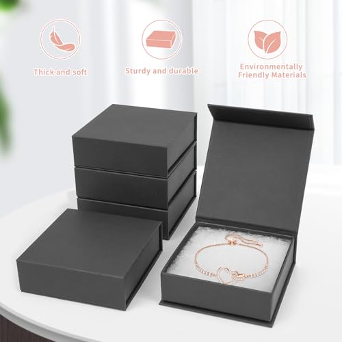 Jewelry Gift Boxes, 5 Pack 3.5x3.5x1.18 inch Small Jewelry Boxes, Small Gift Box for Necklaces Bracelet Earring Ring Gift packaging(Black) - color: black