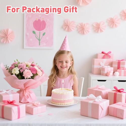 TUXIYA 200 PCS Pink Tissue Paper Bulk,14"x20" Tissue Paper for Gift Bags - color: Pink, size: 200P