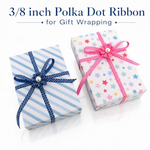 QingHan Grosgrain Ribbons for Crafts Gifts Wrapping 3/8" Boutique Polka Dot Fabric Ribbon 40yd (20 x 2yd) - color: 3/8 Polka Dot