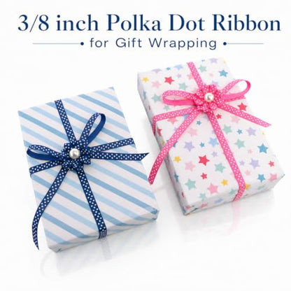QingHan Grosgrain Ribbons for Crafts Gifts Wrapping 3/8" Boutique Polka Dot Fabric Ribbon 40yd (20 x 2yd) - color: 3/8 Polka Dot