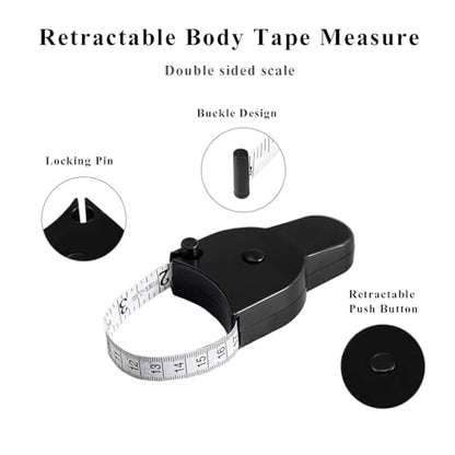 Perfect Body Tape Measure - 60 Inch Automatic Telescopic Tape Measure - Retractable Measuring Tape for Body: Waist, Hip, Bust, Arms, and More (White & Black- 60 inch)