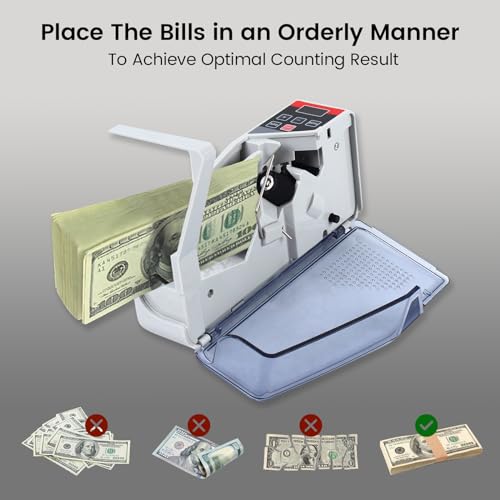 Money Counter, Portable V40 Money Counter Mini Bill Cash Counting Machine Handy Currency Counting Machine with Automatically Stop Counting Function Only for Multi-Currency Handy Banknote Counter - color: 2w-v40