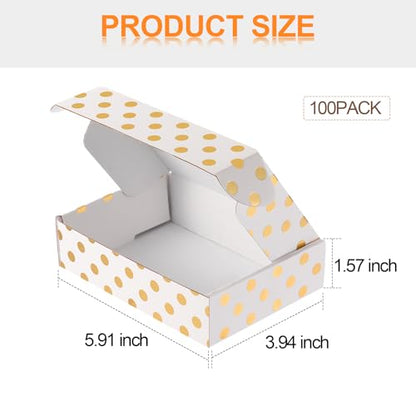 Qilery 100 Pcs Gift Boxes for Presents 5. 91 x 3. 94 x 1. 57 Inches White and Gold Pattern Shipping Cardboard Boxes for Mailer Packaging Presents Birthday Party