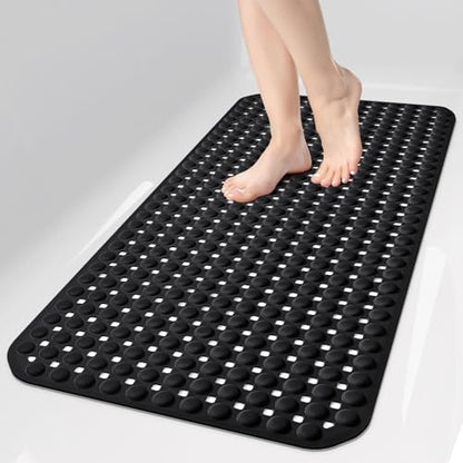 OTHWAY Bath Tub Shower Mat Non Slip, Bathtub Floor Liner Mats for Inside Shower Bathroom, Suction Cups and Drain Holes for Feet Scrubbing, Machine Washable, Soft on Feet, 35x16 Inch, Black - color: Black