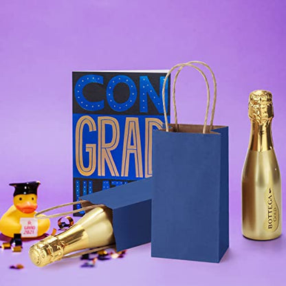 BagDream Mini Gift Bags with Handles 3.5x2.4x6.7 Navy Blue 100 Bulk Pack - color: Navy Blue