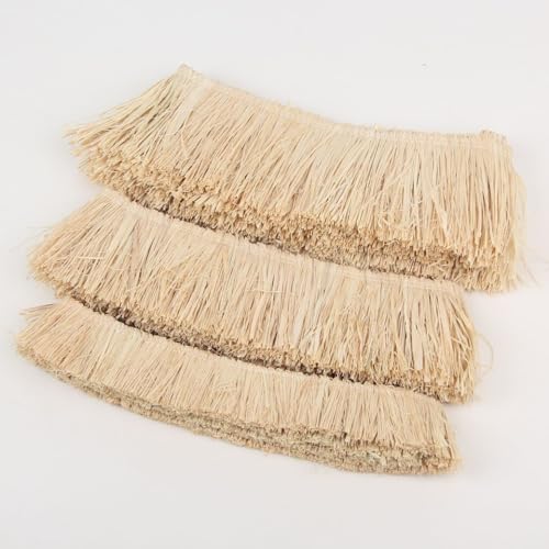 Natural Raffia Grass Fringe Tassel Trim 1m Decorative Plant Fiber Craft Accessories Handmade Weaving Decoration Rustic Raffia Straw DIY Home Decor Curtain Border Hanging Ornaments