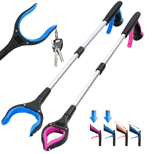 2-Pack Grabber Reacher Tool,32 Inch Foldable Reacher Grabber Pickup Tool with Strong Grip Magnetic,360°Rotating Anti-Slip Jaw,Grabber Tool,Grabbers for Seniors for Outdoor & Indoor (Blue&Purple)