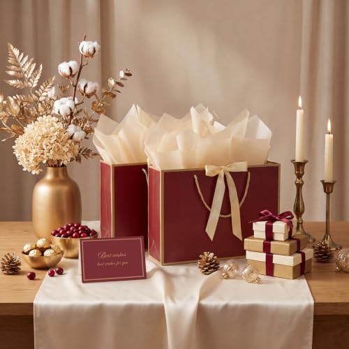 woric 2 Pcs Red Gift Bags, 14" Medium Wedding Gift Bags with Tissue Paper - color: Burgundy Red
